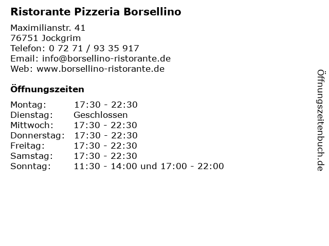 Ristorante Pizzeria Borsellino in Jockgrim: Adresse und Öffnungszeiten