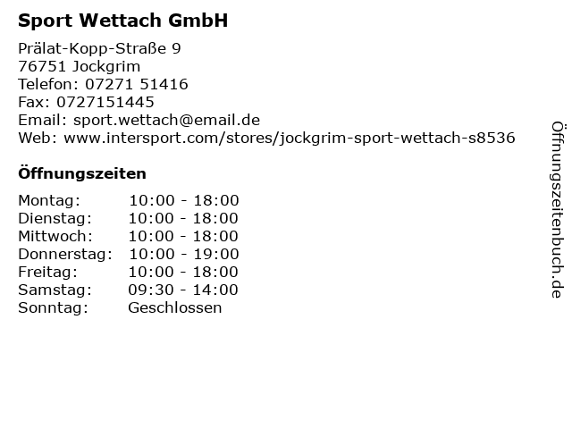 Sport Wettach GmbH in Jockgrim: Adresse und Öffnungszeiten
