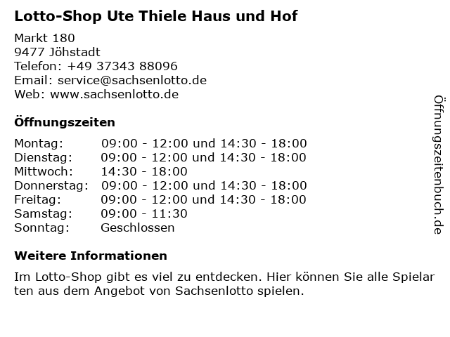 Lotto-Shop Ute Thiele Haus und Hof in Jöhstadt: Adresse und Öffnungszeiten