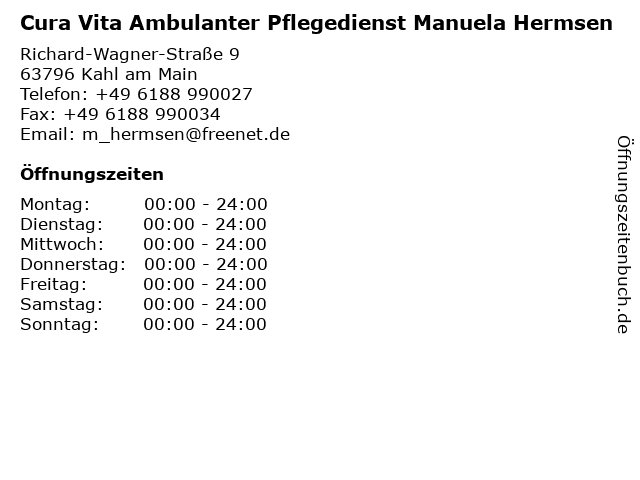 Cura Vita Ambulanter Pflegedienst Manuela Hermsen in Kahl am Main: Adresse und Öffnungszeiten
