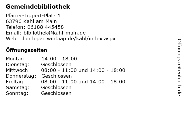 Gemeindebibliothek in Kahl am Main: Adresse und Öffnungszeiten