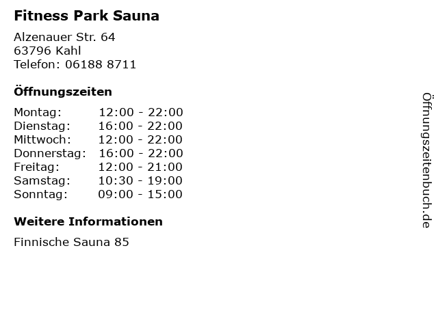 Fitness Park Sauna in Kahl: Adresse und Öffnungszeiten