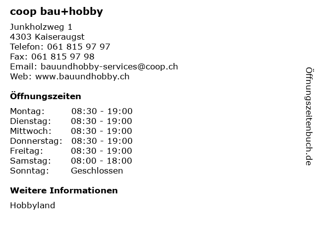 coop bau+hobby in Kaiseraugst: Adresse und Öffnungszeiten