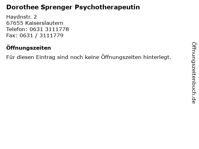 Dorothee Sprenger Psychotherapeutin in Kaiserslautern: Adresse und Öffnungszeiten