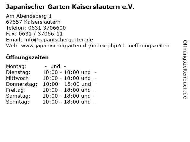 ᐅ Offnungszeiten Japanischer Garten Kaiserslautern E V Am