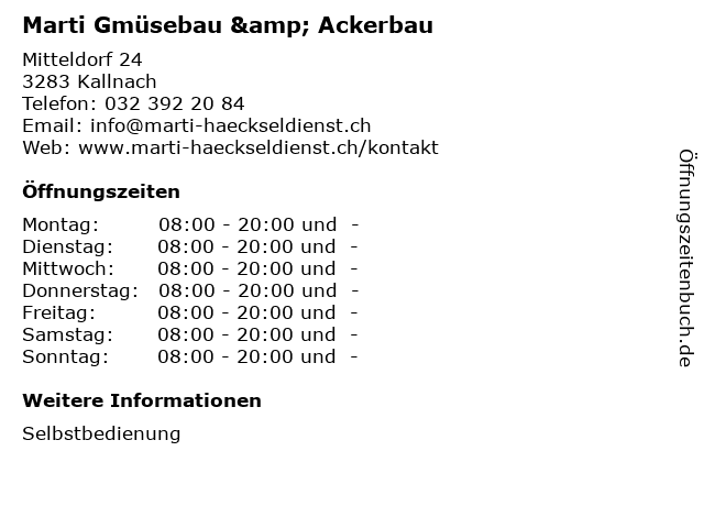 Marti Gmüsebau & Ackerbau in Kallnach: Adresse und Öffnungszeiten
