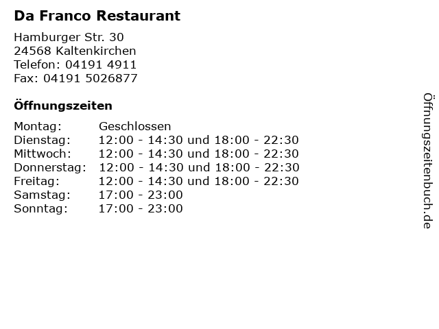 Da Franco Restaurant in Kaltenkirchen: Adresse und Öffnungszeiten