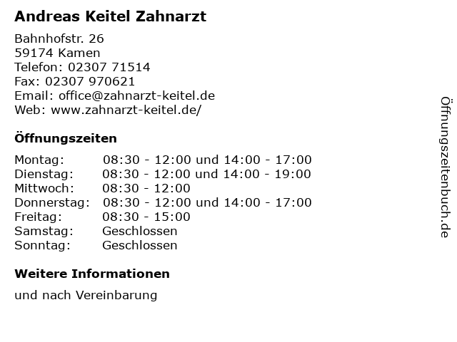 Andreas Keitel Zahnarzt in Kamen: Adresse und Öffnungszeiten