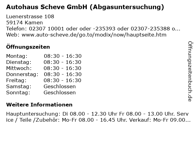 Autohaus Scheve GmbH (Abgasuntersuchung) in Kamen: Adresse und Öffnungszeiten