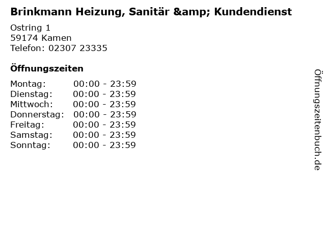 Brinkmann Heizung, Sanitär & Kundendienst in Kamen: Adresse und Öffnungszeiten