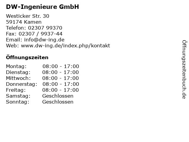 DW-Ingenieure GmbH in Kamen: Adresse und Öffnungszeiten