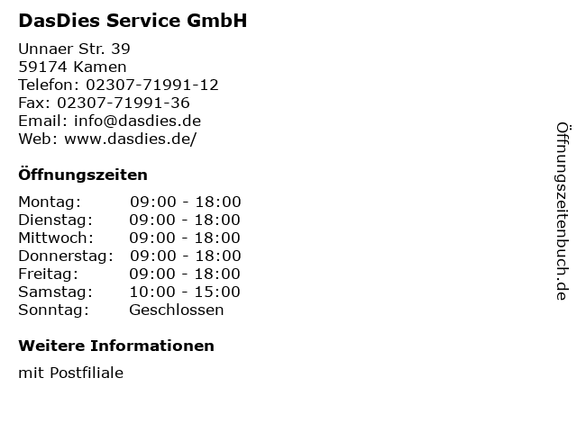 DasDies Service GmbH in Kamen: Adresse und Öffnungszeiten