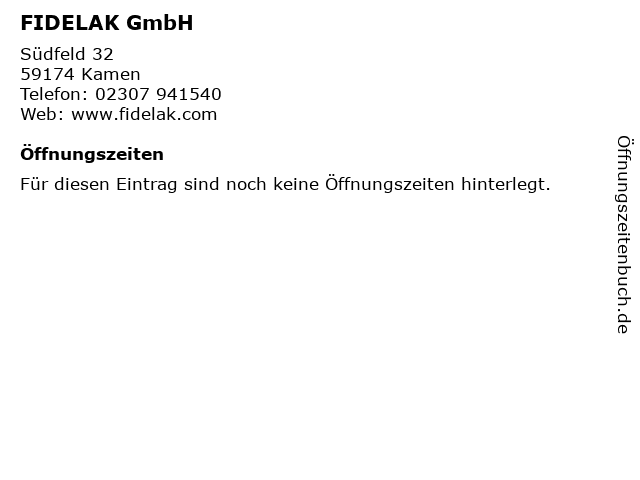 FIDELAK GmbH in Kamen: Adresse und Öffnungszeiten