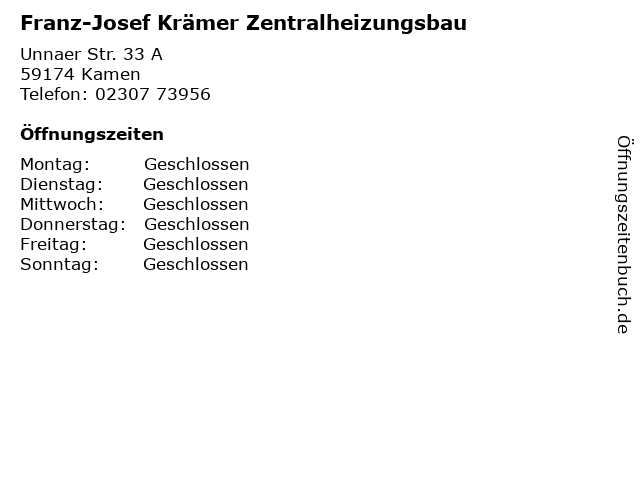Franz-Josef Krämer Zentralheizungsbau in Kamen: Adresse und Öffnungszeiten