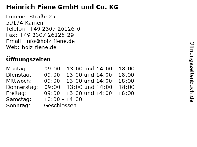 Heinrich Fiene GmbH und Co. KG in Kamen: Adresse und Öffnungszeiten