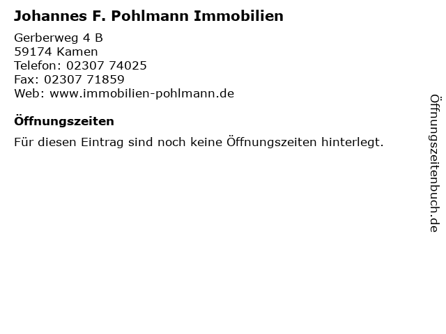 Johannes F. Pohlmann Immobilien in Kamen: Adresse und Öffnungszeiten