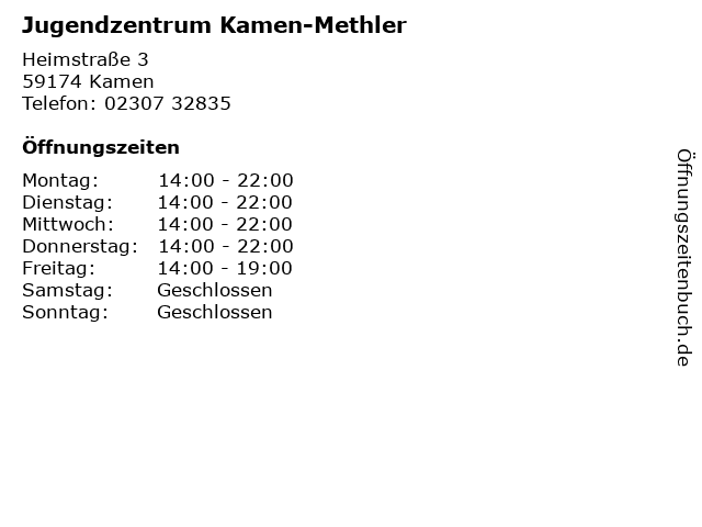 Jugendzentrum Kamen-Methler in Kamen: Adresse und Öffnungszeiten