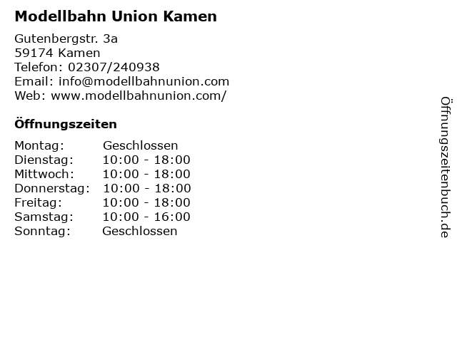 Modellbahn Union Kamen in Kamen: Adresse und Öffnungszeiten