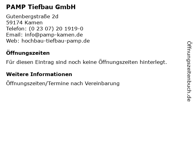 PAMP Tiefbau GmbH in Kamen: Adresse und Öffnungszeiten