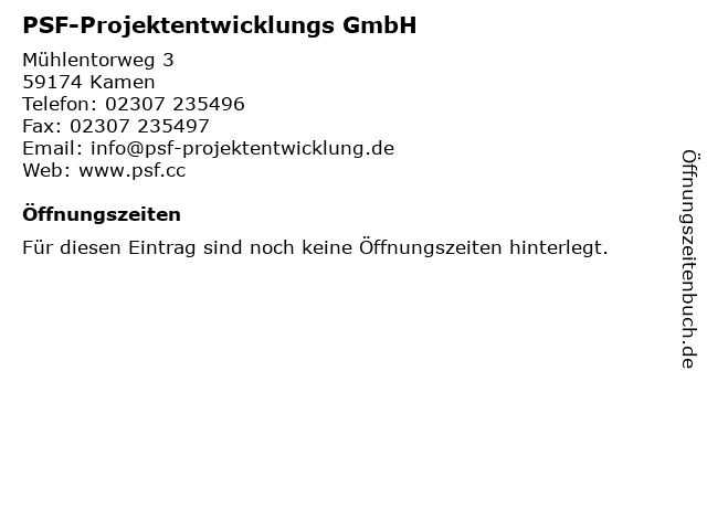 PSF-Projektentwicklungs GmbH in Kamen: Adresse und Öffnungszeiten