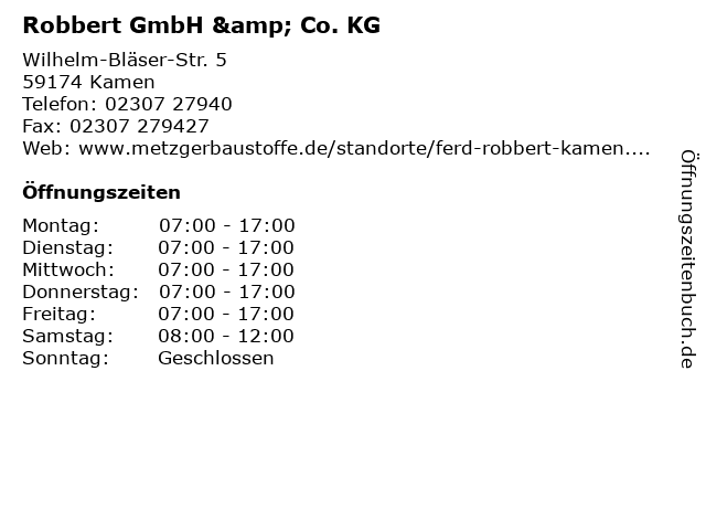 Robbert GmbH & Co. KG in Kamen: Adresse und Öffnungszeiten
