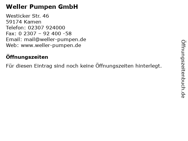 Weller Pumpen GmbH in Kamen: Adresse und Öffnungszeiten