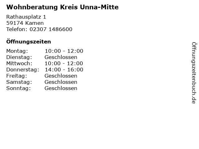 Wohnberatung Kreis Unna-Mitte in Kamen: Adresse und Öffnungszeiten