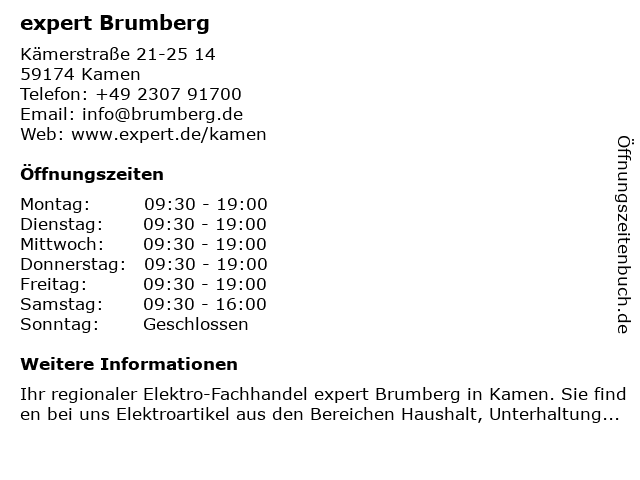 expert Brumberg in Kamen: Adresse und Öffnungszeiten