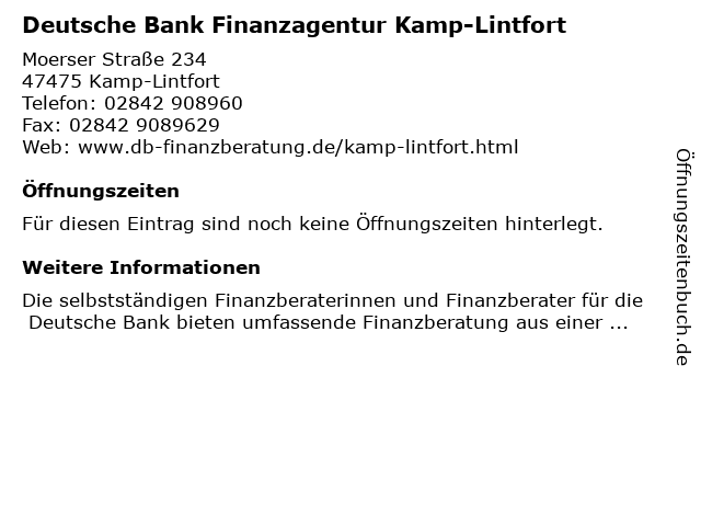 ᐅ Offnungszeiten Finanzagentur Fur Die Deutsche Bank Moerser