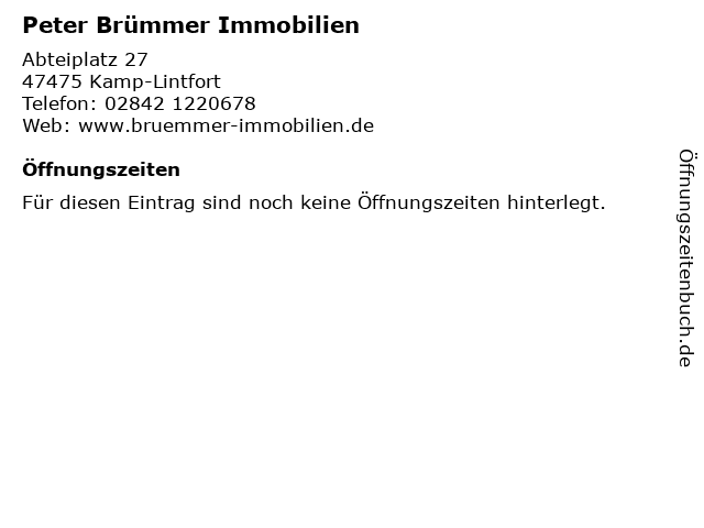 Peter Brümmer Immobilien in Kamp-Lintfort: Adresse und Öffnungszeiten