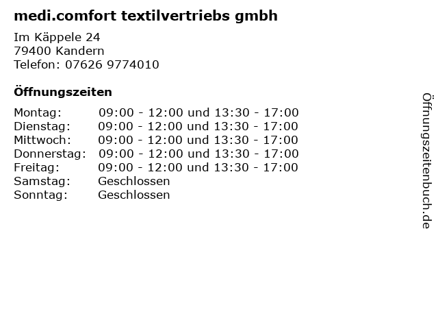 medi.comfort textilvertriebs gmbh in Kandern: Adresse und Öffnungszeiten