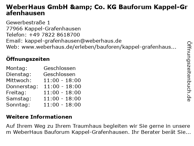 WeberHaus GmbH & Co. KG Bauforum Kappel-Grafenhausen in Kappel-Grafenhausen: Adresse und Öffnungszeiten