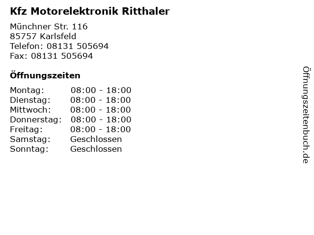Kfz Motorelektronik Ritthaler in Karlsfeld: Adresse und Öffnungszeiten