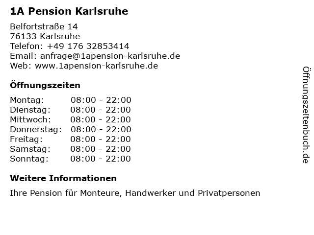 1A Pension Karlsruhe in Karlsruhe: Adresse und Öffnungszeiten