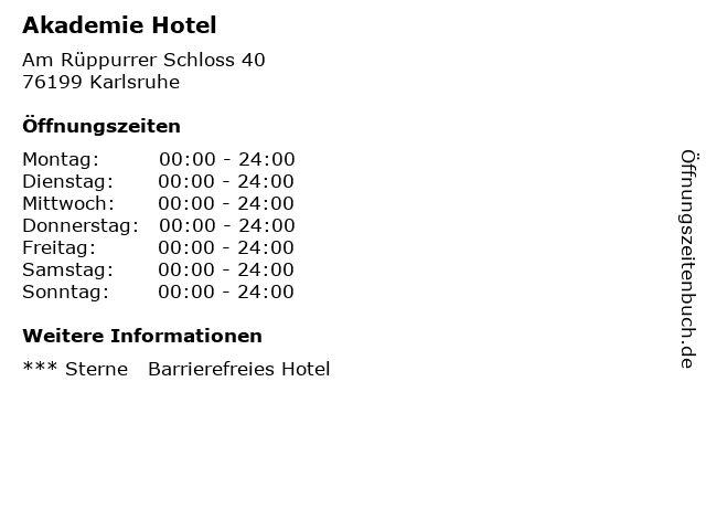 Akademie Hotel in Karlsruhe: Adresse und Öffnungszeiten