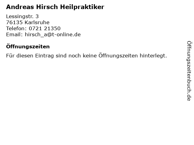 Andreas Hirsch Heilpraktiker in Karlsruhe: Adresse und Öffnungszeiten