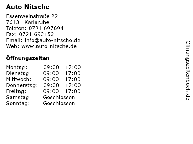 Auto Nitsche in Karlsruhe: Adresse und Öffnungszeiten