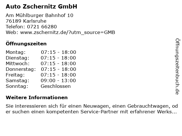 Auto Zschernitz GmbH in Karlsruhe: Adresse und Öffnungszeiten