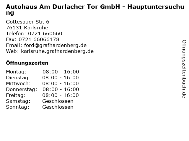 Autohaus Am Durlacher Tor GmbH - Hauptuntersuchung in Karlsruhe: Adresse und Öffnungszeiten