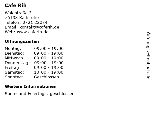 Cafe Rih in Karlsruhe: Adresse und Öffnungszeiten