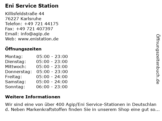 Eni Service Station in Karlsruhe: Adresse und Öffnungszeiten