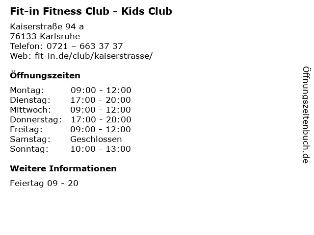 Fit-in Fitness Club - Kids Club in Karlsruhe: Adresse und Öffnungszeiten