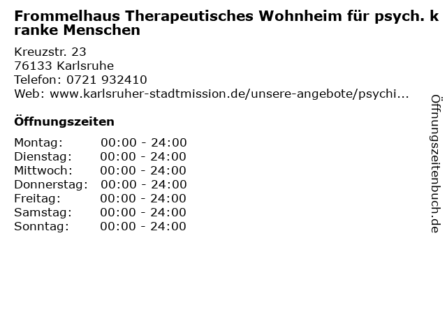 Frommelhaus Therapeutisches Wohnheim für psych. kranke Menschen in Karlsruhe: Adresse und Öffnungszeiten