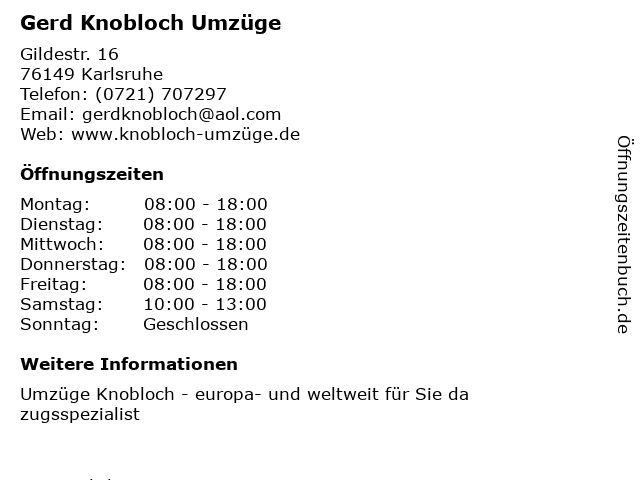 Gerd Knobloch Umzüge in Karlsruhe: Adresse und Öffnungszeiten