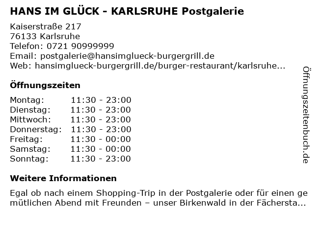 HANS IM GLÜCK - KARLSRUHE Postgalerie in Karlsruhe: Adresse und Öffnungszeiten