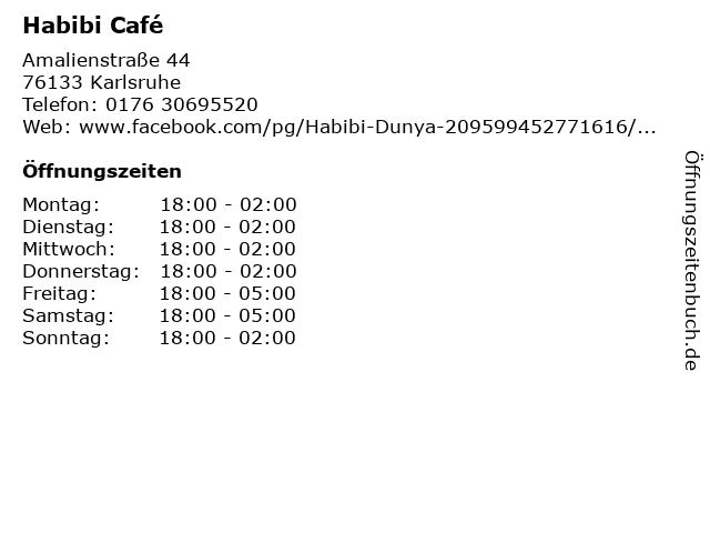 Habibi Café in Karlsruhe: Adresse und Öffnungszeiten