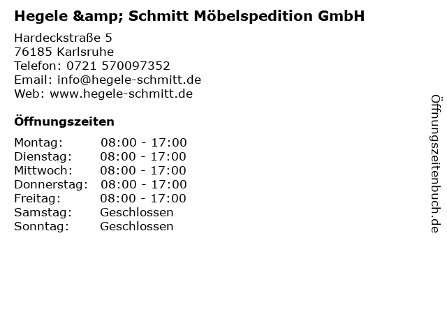 Hegele & Schmitt Möbelspedition GmbH in Karlsruhe: Adresse und Öffnungszeiten
