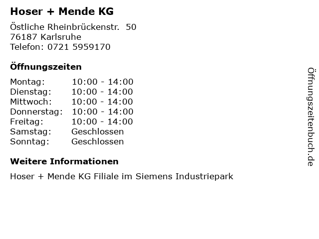 Hoser + Mende KG in Karlsruhe: Adresse und Öffnungszeiten