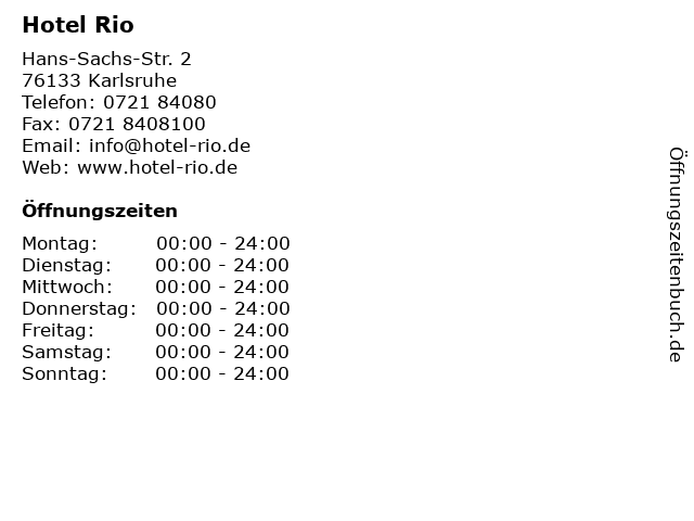 Hotel Rio in Karlsruhe: Adresse und Öffnungszeiten