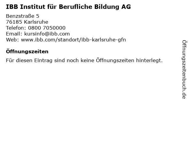 IBB Institut für Berufliche Bildung AG in Karlsruhe: Adresse und Öffnungszeiten